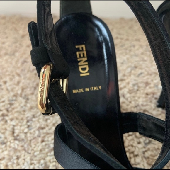 Black Satin Beautiful Fendi Heels - Picture 2 of 3